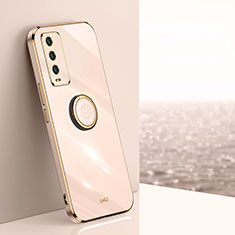 Ultra-thin Silicone Gel Soft Case Cover with Magnetic Finger Ring Stand XL1 for Xiaomi Redmi 9T 4G Gold