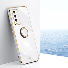 Ultra-thin Silicone Gel Soft Case Cover with Magnetic Finger Ring Stand XL1 for Xiaomi Redmi 9T 4G White