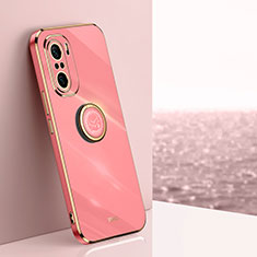 Ultra-thin Silicone Gel Soft Case Cover with Magnetic Finger Ring Stand XL1 for Xiaomi Redmi K40 Pro+ Plus 5G Hot Pink