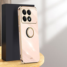 Ultra-thin Silicone Gel Soft Case Cover with Magnetic Finger Ring Stand XL1 for Xiaomi Redmi K70 Pro 5G Rose Gold