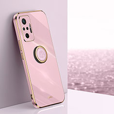 Ultra-thin Silicone Gel Soft Case Cover with Magnetic Finger Ring Stand XL1 for Xiaomi Redmi Note 10 Pro 4G Pink