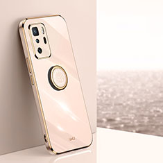 Ultra-thin Silicone Gel Soft Case Cover with Magnetic Finger Ring Stand XL1 for Xiaomi Redmi Note 10 Pro 5G Gold