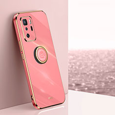 Ultra-thin Silicone Gel Soft Case Cover with Magnetic Finger Ring Stand XL1 for Xiaomi Redmi Note 10 Pro 5G Hot Pink