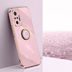 Ultra-thin Silicone Gel Soft Case Cover with Magnetic Finger Ring Stand XL1 for Xiaomi Redmi Note 10 Pro Max Pink