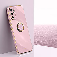 Ultra-thin Silicone Gel Soft Case Cover with Magnetic Finger Ring Stand XL1 for Xiaomi Redmi Note 10T 5G Pink