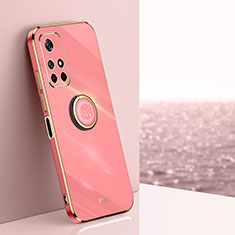 Ultra-thin Silicone Gel Soft Case Cover with Magnetic Finger Ring Stand XL1 for Xiaomi Redmi Note 11 5G Hot Pink