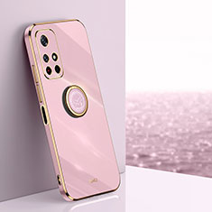 Ultra-thin Silicone Gel Soft Case Cover with Magnetic Finger Ring Stand XL1 for Xiaomi Redmi Note 11 5G Pink