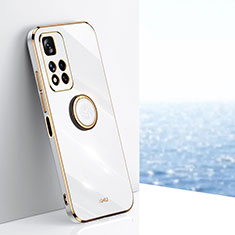Ultra-thin Silicone Gel Soft Case Cover with Magnetic Finger Ring Stand XL1 for Xiaomi Redmi Note 11 Pro+ Plus 5G White