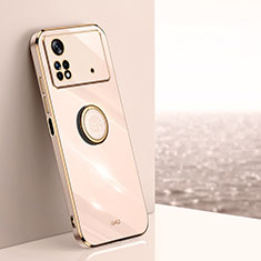 Ultra-thin Silicone Gel Soft Case Cover with Magnetic Finger Ring Stand XL1 for Xiaomi Redmi Note 11E Pro 5G Gold