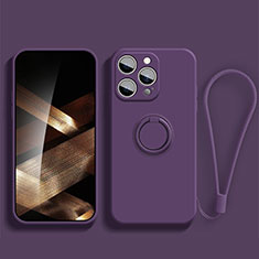 Ultra-thin Silicone Gel Soft Case Cover with Magnetic Finger Ring Stand YK1 for Apple iPhone 16 Pro Max Purple