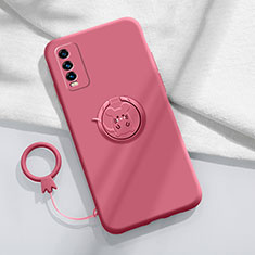 Ultra-thin Silicone Gel Soft Case Cover with Magnetic Finger Ring Stand YK1 for Vivo Y12G Red