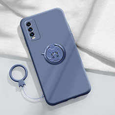 Ultra-thin Silicone Gel Soft Case Cover with Magnetic Finger Ring Stand YK1 for Vivo Y20s G Lavender Gray