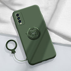 Ultra-thin Silicone Gel Soft Case Cover with Magnetic Finger Ring Stand YK1 for Vivo Y20s G Midnight Green