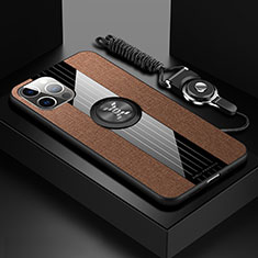 Ultra-thin Silicone Gel Soft Case Cover with Magnetic Finger Ring Stand Z01 for Apple iPhone 15 Pro Brown