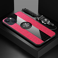 Ultra-thin Silicone Gel Soft Case Cover with Magnetic Finger Ring Stand Z01 for Apple iPhone 15 Red