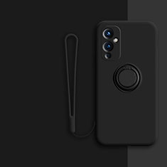 Ultra-thin Silicone Gel Soft Case Cover with Magnetic Finger Ring Stand Z01 for OnePlus 9 5G Black