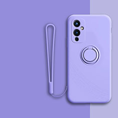 Ultra-thin Silicone Gel Soft Case Cover with Magnetic Finger Ring Stand Z01 for OnePlus 9 5G Clove Purple