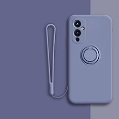 Ultra-thin Silicone Gel Soft Case Cover with Magnetic Finger Ring Stand Z01 for OnePlus 9 5G Lavender Gray