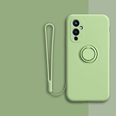 Ultra-thin Silicone Gel Soft Case Cover with Magnetic Finger Ring Stand Z01 for OnePlus 9 5G Matcha Green