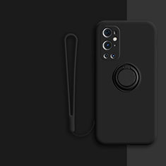 Ultra-thin Silicone Gel Soft Case Cover with Magnetic Finger Ring Stand Z01 for OnePlus 9 Pro 5G Black