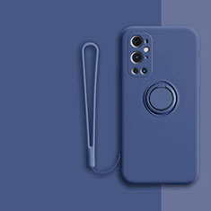 Ultra-thin Silicone Gel Soft Case Cover with Magnetic Finger Ring Stand Z01 for OnePlus 9 Pro 5G Blue