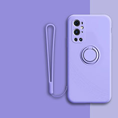 Ultra-thin Silicone Gel Soft Case Cover with Magnetic Finger Ring Stand Z01 for OnePlus 9 Pro 5G Clove Purple