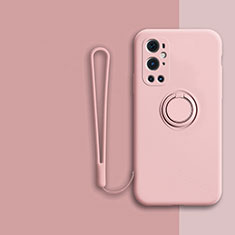 Ultra-thin Silicone Gel Soft Case Cover with Magnetic Finger Ring Stand Z01 for OnePlus 9 Pro 5G Pink