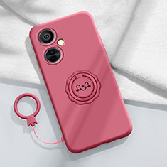 Ultra-thin Silicone Gel Soft Case Cover with Magnetic Finger Ring Stand Z01 for OnePlus Nord CE 3 Lite 5G Hot Pink