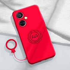 Ultra-thin Silicone Gel Soft Case Cover with Magnetic Finger Ring Stand Z01 for OnePlus Nord CE 3 Lite 5G Red