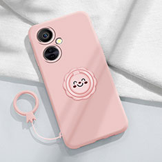 Ultra-thin Silicone Gel Soft Case Cover with Magnetic Finger Ring Stand Z01 for Oppo K11x 5G Pink