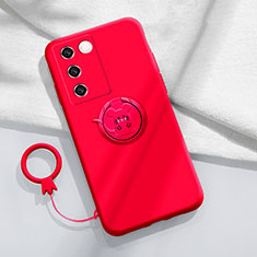 Ultra-thin Silicone Gel Soft Case Cover with Magnetic Finger Ring Stand Z01 for Vivo V27 5G Red