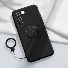 Ultra-thin Silicone Gel Soft Case Cover with Magnetic Finger Ring Stand Z01 for Vivo V27 Pro 5G Black