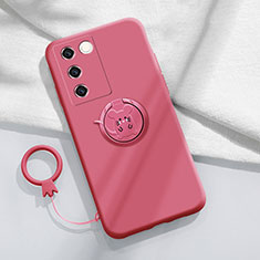 Ultra-thin Silicone Gel Soft Case Cover with Magnetic Finger Ring Stand Z01 for Vivo V27e 5G Hot Pink