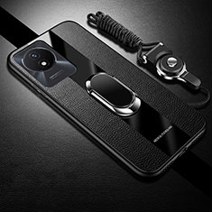 Ultra-thin Silicone Gel Soft Case Cover with Magnetic Finger Ring Stand Z01 for Vivo Y02t Black