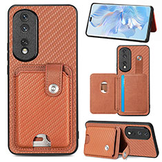 Ultra-thin Silicone Gel Soft Case Cover with Magnetic S01D for Huawei Honor 80 Pro 5G Brown