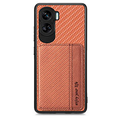 Ultra-thin Silicone Gel Soft Case Cover with Magnetic S01D for Huawei Honor 90 Lite 5G Brown