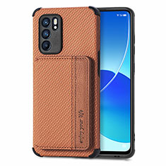 Ultra-thin Silicone Gel Soft Case Cover with Magnetic S01D for Oppo Reno6 5G Brown