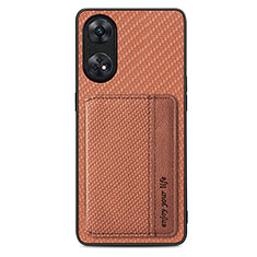 Ultra-thin Silicone Gel Soft Case Cover with Magnetic S01D for Oppo Reno8 T 4G Brown