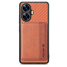 Ultra-thin Silicone Gel Soft Case Cover with Magnetic S01D for Realme C55 Brown