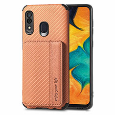 Ultra-thin Silicone Gel Soft Case Cover with Magnetic S01D for Samsung Galaxy A20 Brown
