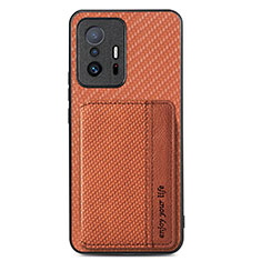 Ultra-thin Silicone Gel Soft Case Cover with Magnetic S01D for Xiaomi Mi 11T Pro 5G Brown