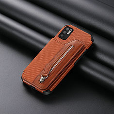 Ultra-thin Silicone Gel Soft Case Cover with Magnetic S01D for Xiaomi Redmi Note 10 5G Brown