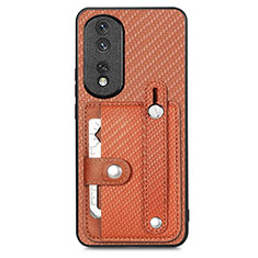 Ultra-thin Silicone Gel Soft Case Cover with Magnetic S02D for Huawei Honor 80 Pro 5G Brown