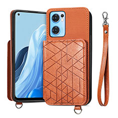 Ultra-thin Silicone Gel Soft Case Cover with Magnetic S02D for Oppo Find X5 Lite 5G Brown