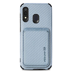 Ultra-thin Silicone Gel Soft Case Cover with Magnetic S02D for Samsung Galaxy A20 Blue