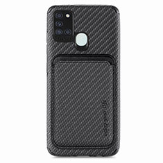 Ultra-thin Silicone Gel Soft Case Cover with Magnetic S02D for Samsung Galaxy A21s Black