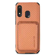 Ultra-thin Silicone Gel Soft Case Cover with Magnetic S02D for Samsung Galaxy M10S Brown