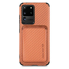 Ultra-thin Silicone Gel Soft Case Cover with Magnetic S02D for Samsung Galaxy S20 Ultra 5G Brown
