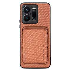 Ultra-thin Silicone Gel Soft Case Cover with Magnetic S02D for Vivo Y35 4G Brown