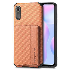 Ultra-thin Silicone Gel Soft Case Cover with Magnetic S02D for Xiaomi Redmi 9i Brown